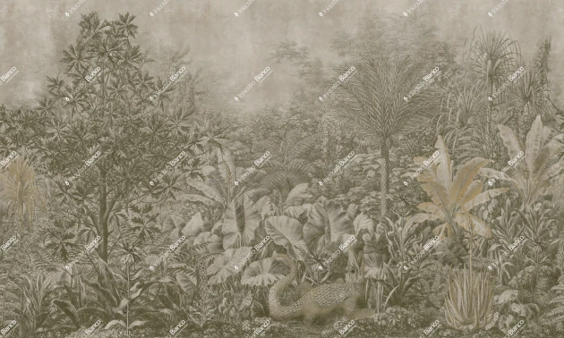 Inkiostro Bianco INKRAAP2603 Materiaprima Bali Oliva - mural w dżunglę z krokodylem
