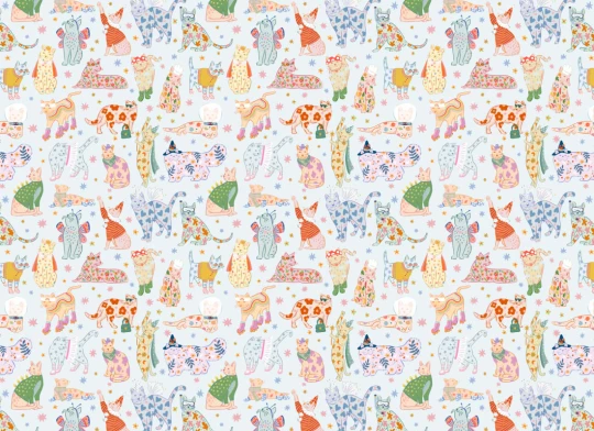 Hovia AN5871BU07W Meow Blue - mural dziecięcy w koty