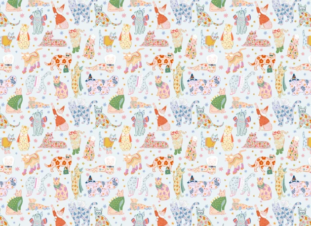 Hovia AN5871BU07W Meow Blue - mural dziecięcy w koty