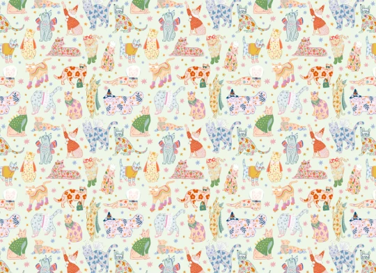 Hovia AN5872GR07W Meow Green - mural dziecięcy w koty