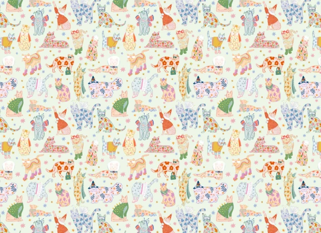 Hovia AN5872GR07W Meow Green - mural dziecięcy w koty