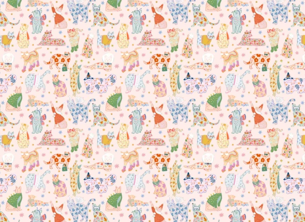 Hovia AN5873PI07W Meow Pink - mural dziecięcy w koty