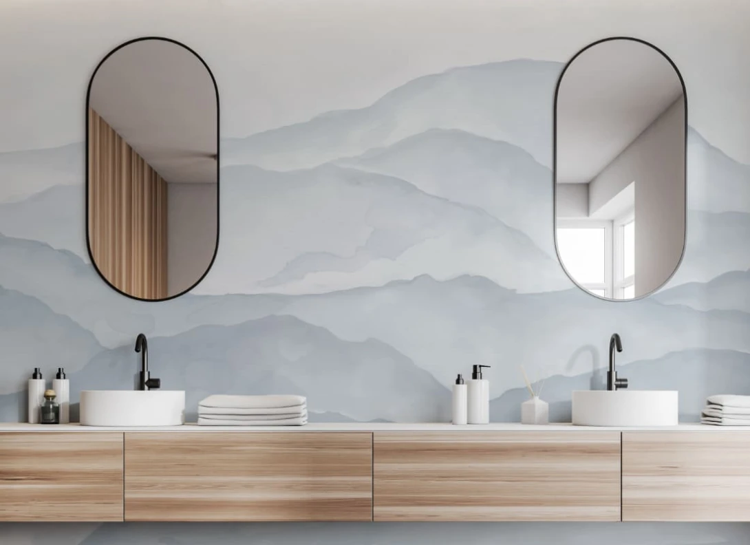 Hovia LA0647BU04W Cevenne Light Blue - mural w akwarelowe góry