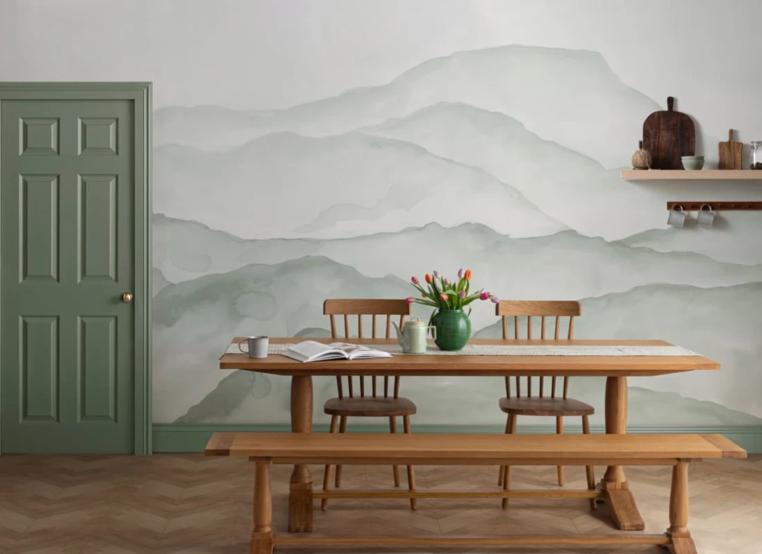 Hovia LA0648GR04W Cevenne Light Green - mural w akwarelowe góry