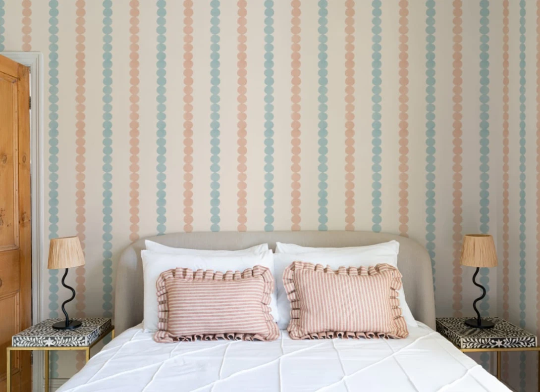 Hovia ST51119MU07W Bobble Pink & Blue - mural w pasy z kropek
