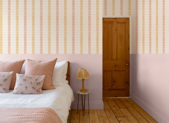 Hovia ST51120MU07W Bobble Pink & Yellow - mural w pasy z kropek