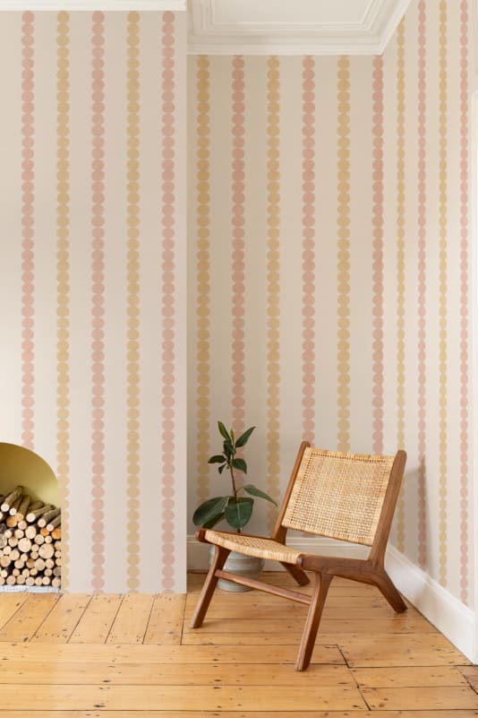 Hovia ST51120MU07W Bobble Pink & Yellow - mural w pasy z kropek