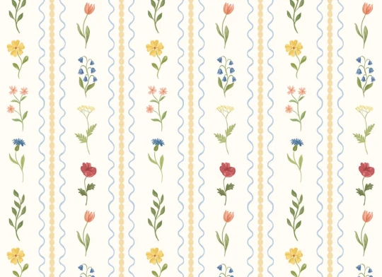 Hovia FL5854MU07W Wildflower Bobbin Yellow - mural w polne kwiaty i pasy