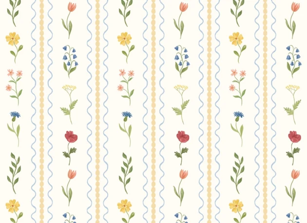 Hovia FL5854MU07W Wildflower Bobbin Yellow - mural w polne kwiaty i pasy