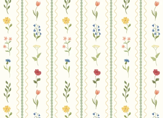 Hovia FL5855MU07W Wildflower Bobbin Green - mural w polne kwiaty i pasy