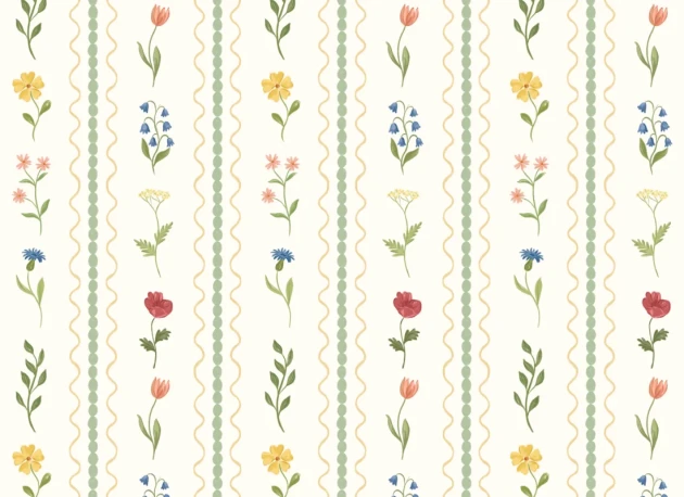 Hovia FL5855MU07W Wildflower Bobbin Green - mural w polne kwiaty i pasy
