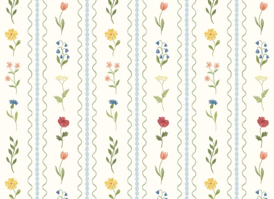 Hovia FL5856MU07W Wildflower Bobbin Blue - mural w polne kwiaty i pasy