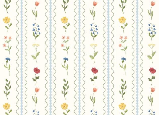 Hovia FL5856MU07W Wildflower Bobbin Blue - mural w polne kwiaty i pasy