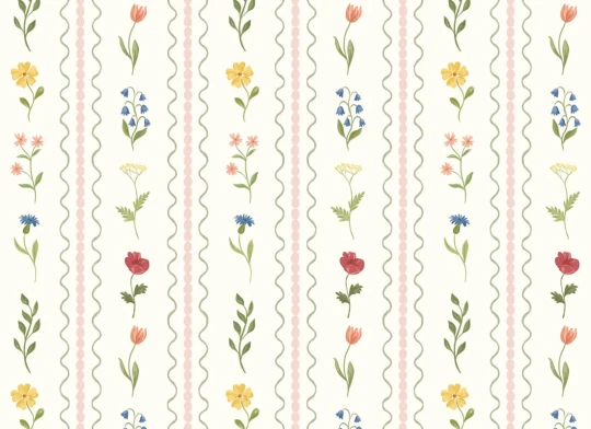 Hovia FL5857MU07W Wildflower Bobbin Pink - mural w polne kwiaty i pasy