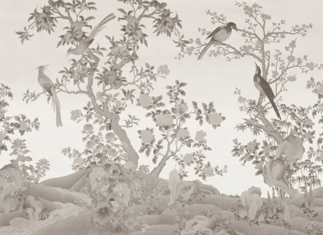 Hovia FL0804NE04W Yulan Gardens Neutral - mural w orientalny ogród z ptakami