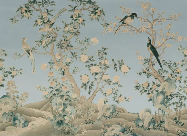 Hovia FL0805BU04W Yulan Gardens Blue - mural w orientalny ogród z ptakami
