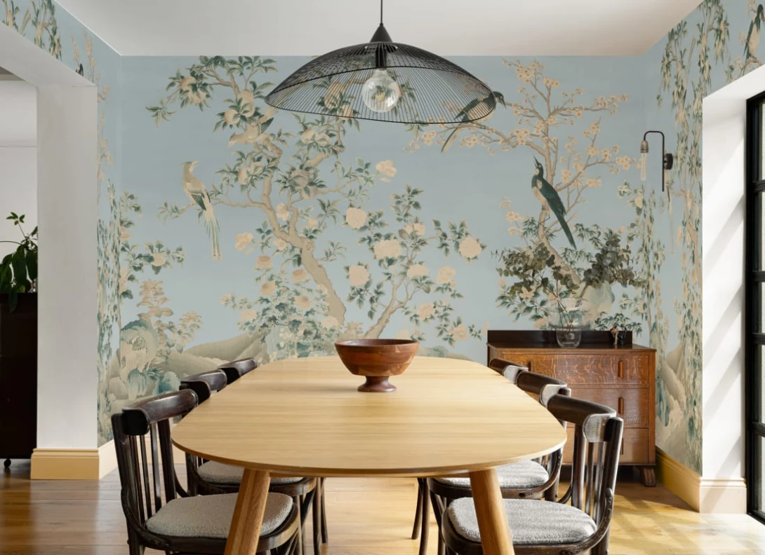 Hovia FL0805BU04W Yulan Gardens Blue - mural w orientalny ogród z ptakami