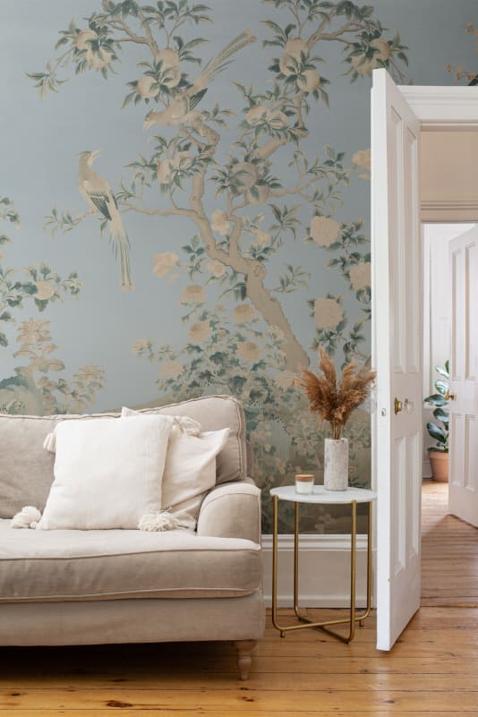Hovia FL0805BU04W Yulan Gardens Blue - mural w orientalny ogród z ptakami