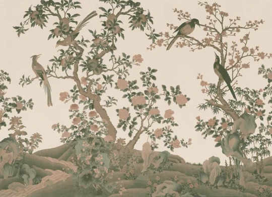 Hovia FL0807NE04W Yulan Gardens Classic - mural w orientalny ogród z ptakami
