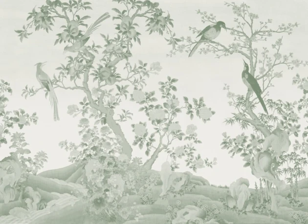 Hovia FL0808GR04W Yulan Gardens Tonal Green - mural w orientalny ogród z ptakami