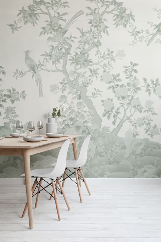 Hovia FL0808GR04W Yulan Gardens Tonal Green - mural w orientalny ogród z ptakami