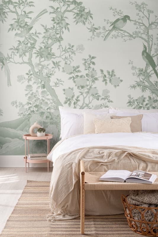 Hovia FL0808GR04W Yulan Gardens Tonal Green - mural w orientalny ogród z ptakami