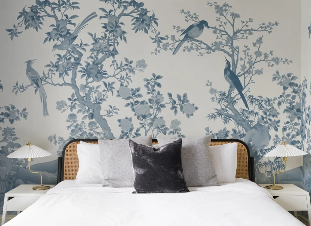 Hovia FL0809BU04W Yulan Gardens Tonal Blue - mural w orientalny ogród z ptakami