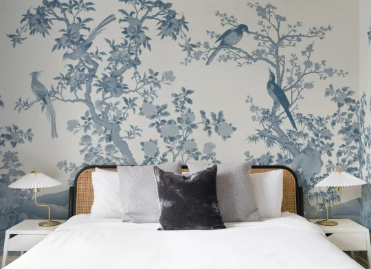 Hovia FL0809BU04W Yulan Gardens Tonal Blue - mural w orientalny ogród z ptakami