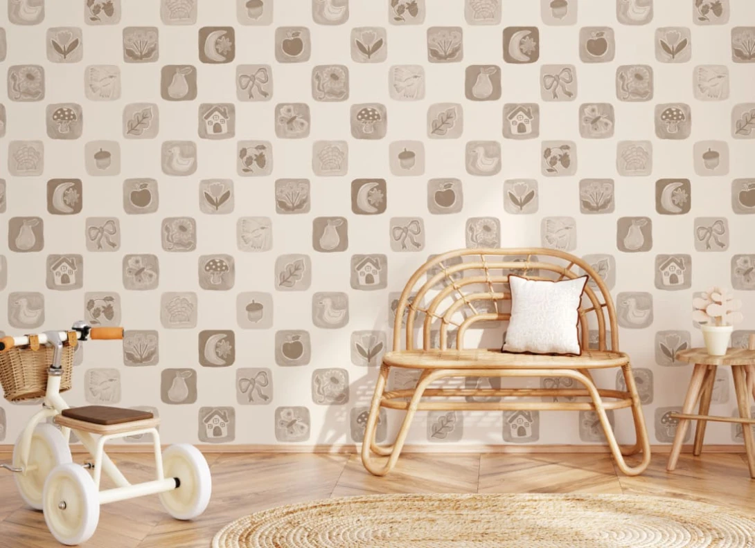 Hovia CH51107NE07W Patches Neutral - mural dziecięcy w ilustrowany patchwork