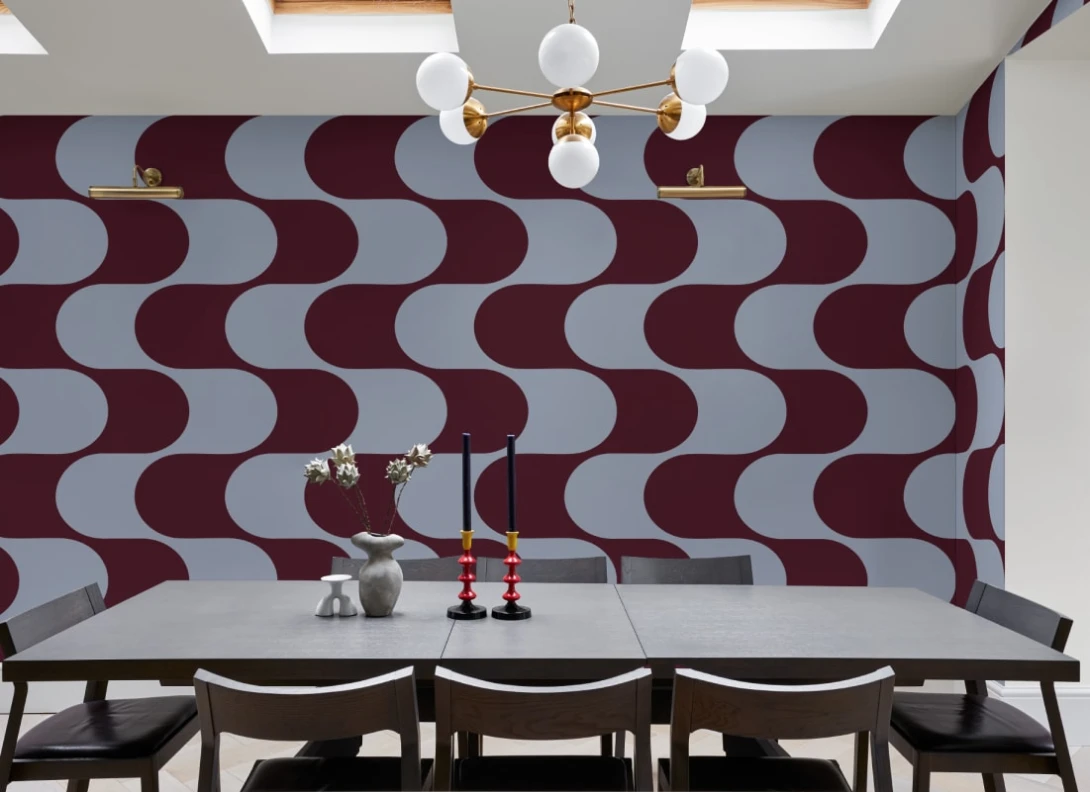 Hovia GE51178BU03W Flux Blue & Burgundy - mural w fale retro