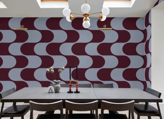 Hovia GE51178BU03W Flux Blue & Burgundy - mural w fale retro