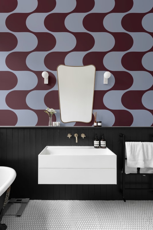 Hovia GE51178BU03W Flux Blue & Burgundy - mural w fale retro