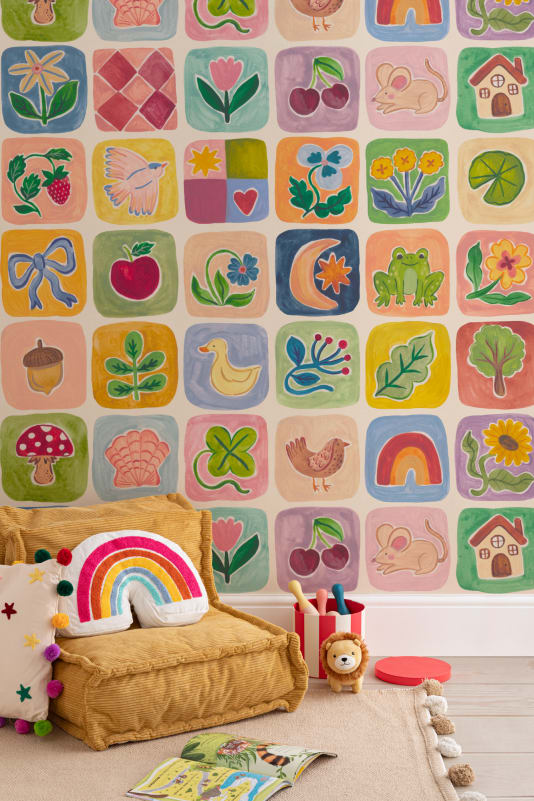 Hovia CH51105MU07W Quilt - mural dziecięcy w ilustrowany patchwork