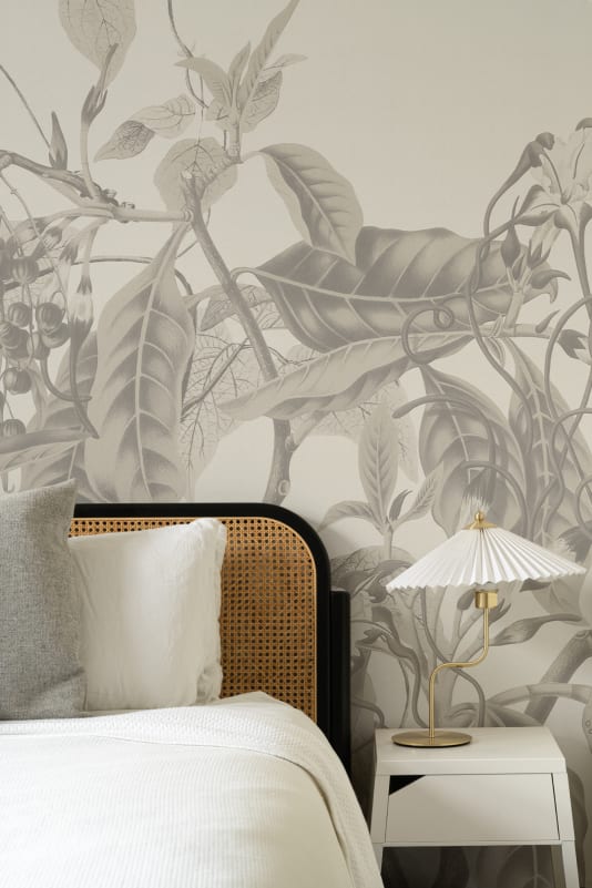Hovia FL0943BW06W Tanglewood Grey - mural w egzotyczne kwiaty