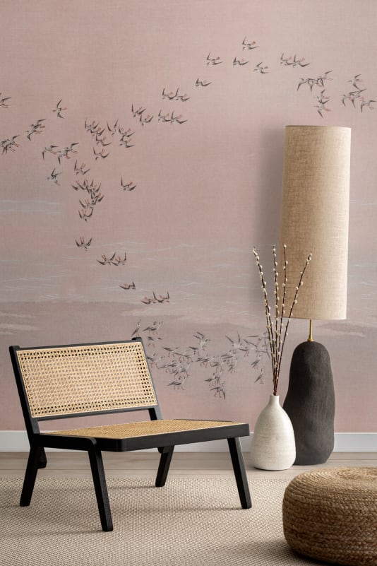 Hovia AN01210PI03W Flocking Pink - mural w ptaki