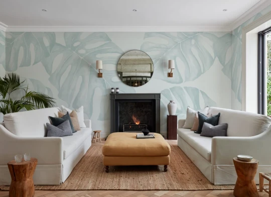 Hovia TR0645BU04W Panama Blue - mural w liście monstery