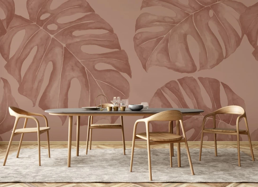 Hovia TR0646RE04W Panama Terracotta - mural w liście monstery
