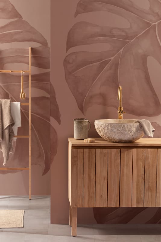 Hovia TR0646RE04W Panama Terracotta - mural w liście monstery