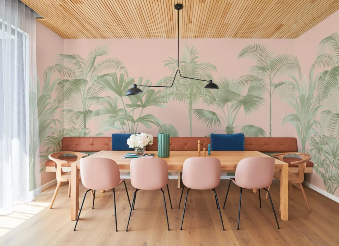 Hovia TR0891PI03W Glow Pink - mural w palmy