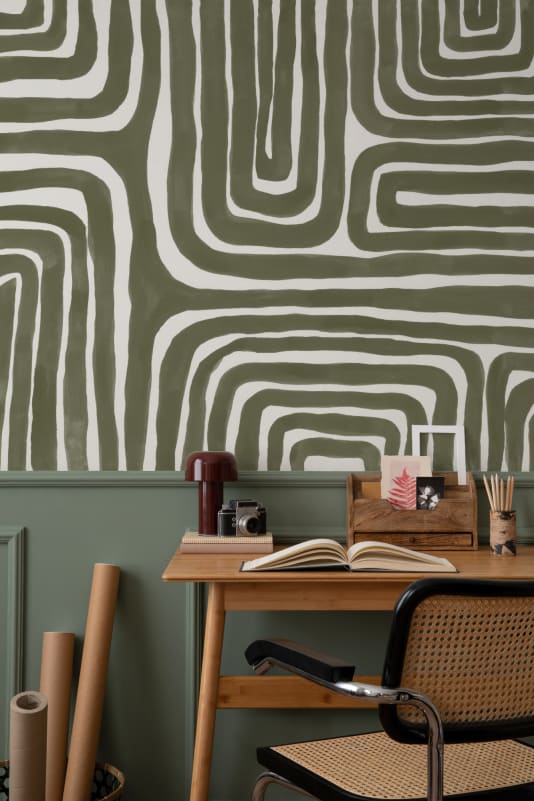 Hovia AB0944GR04W Meandra Olive - mural w labirynt