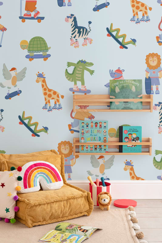 Hovia CH51212BU03W Kickflip Blue - mural dziecięcy w bawiące się zwierzęta