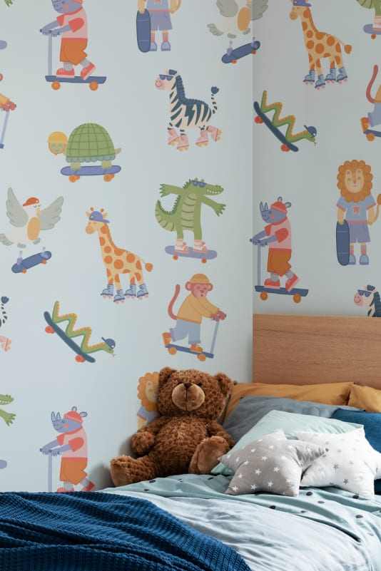 Hovia CH51212BU03W Kickflip Blue - mural dziecięcy w bawiące się zwierzęta