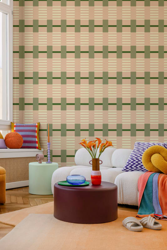 Hovia ST51123MU07W Espen Pink & Green - mural geometryczny w kratę