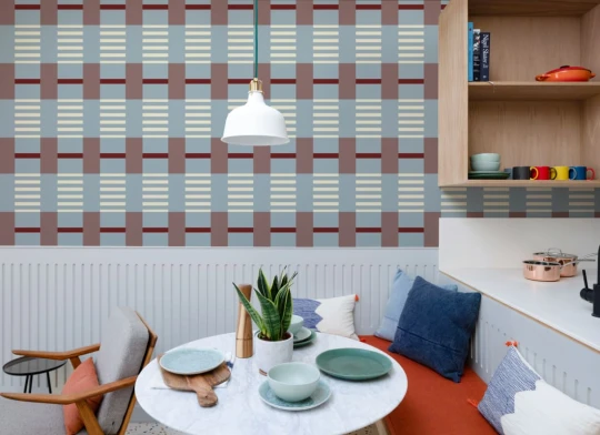 Hovia ST51121MU07W Espen Blue & Burgundy - mural geometryczny w kratę