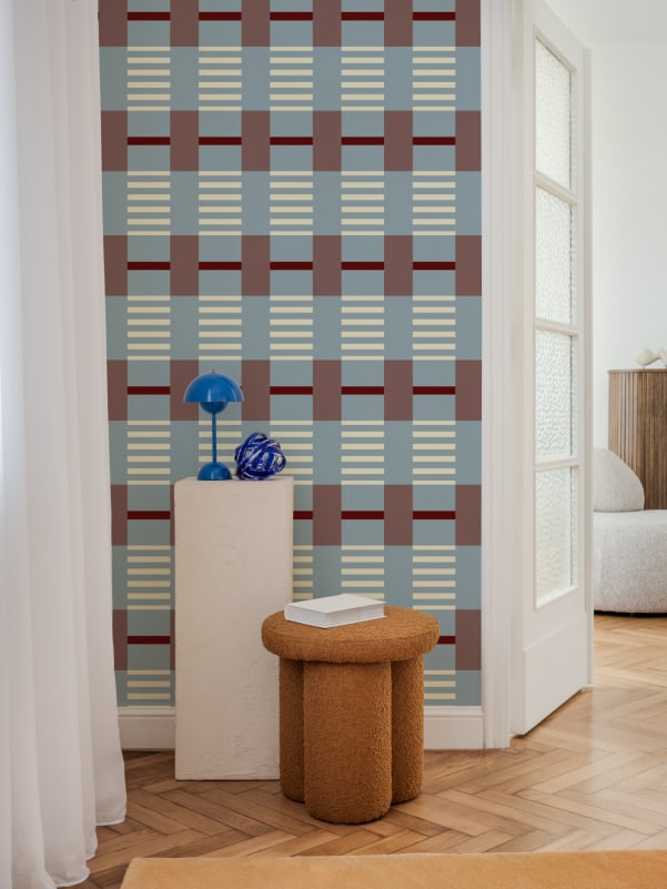 Hovia ST51121MU07W Espen Blue & Burgundy - mural geometryczny w kratę