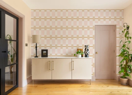 Hovia ST51124MU07W Espen Pink & Yellow - mural geometryczny w kratę