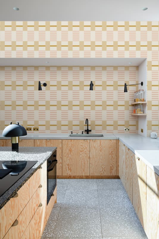 Hovia ST51124MU07W Espen Pink & Yellow - mural geometryczny w kratę