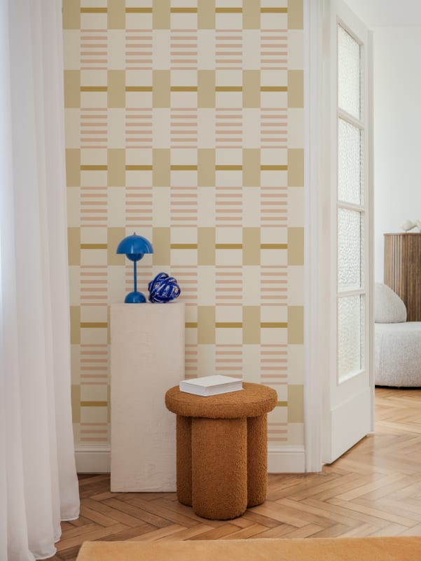 Hovia ST51124MU07W Espen Pink & Yellow - mural geometryczny w kratę