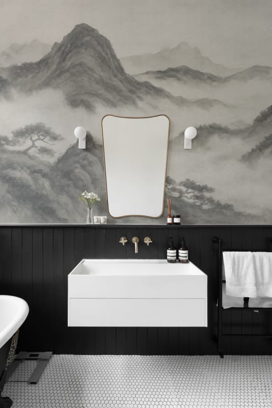 Hovia LA01102BW06W Kiriyama Charcoal - mural w orientalny pejzaż górski