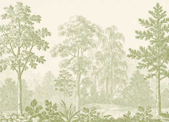 Hovia FO01239GR06W Arbor Green - mural w leśny pejzaż vintage